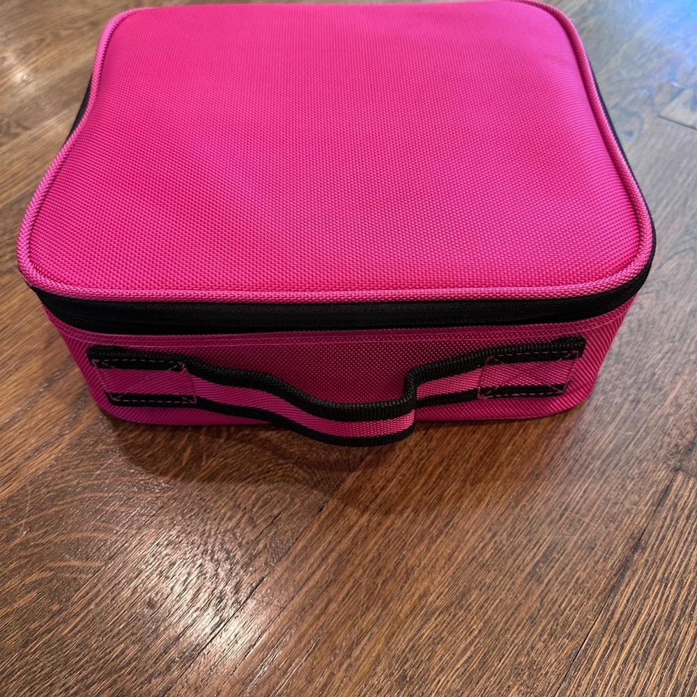 Pink and Black Tiered Makeup Organizer with Zipper